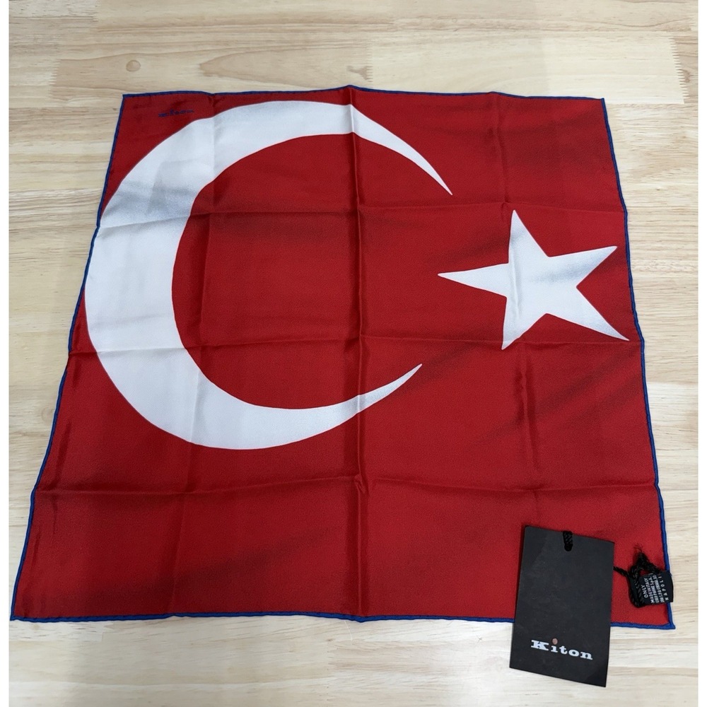 Kiton Napoli 100% Silk Turkish Turkey Flag Pocket Square Handkerchief Italy -New